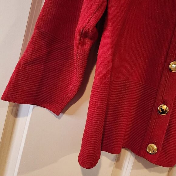 Dalkieth made in UK wool red button up heavyweight cardigan sweater L - Picture 4 of 6